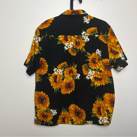 Sunflower Print Men's Large Collared Button Down Shirt Big Bold Loud Fun Black - Picture 5 of 5